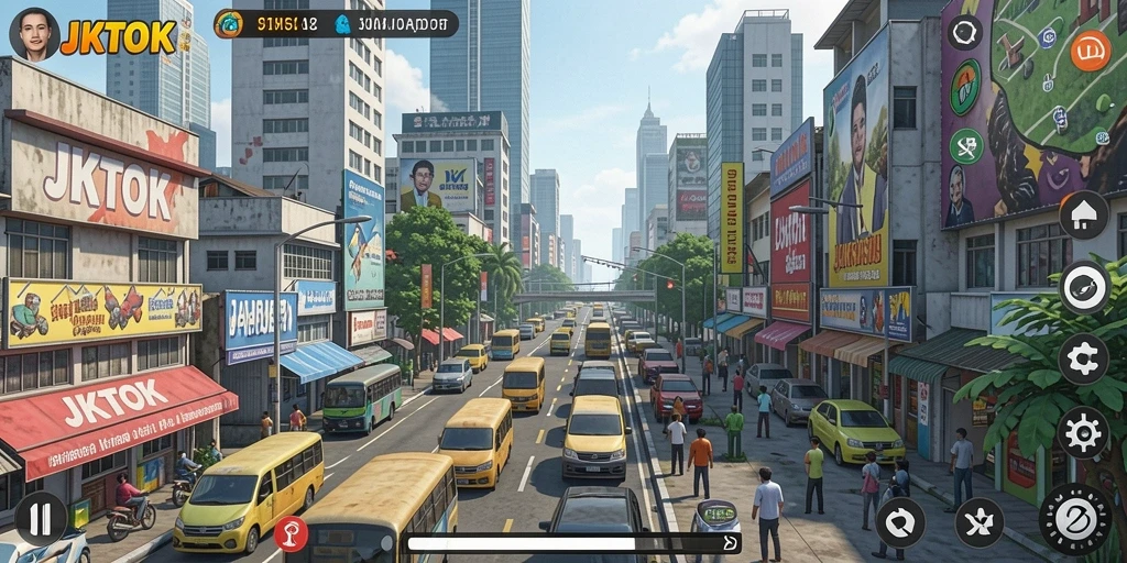 Tampilan gameplay JKTOK yang menampilkan interaksi dan aktivitas karakter.